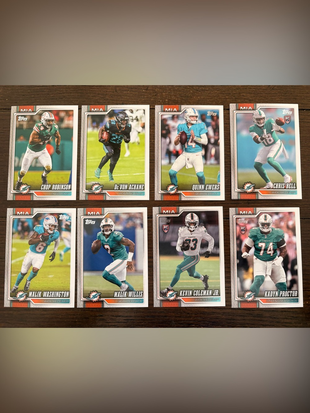 TOPPS MIAMI DOLPHINS Set of 8 Football Trading Cards MINT